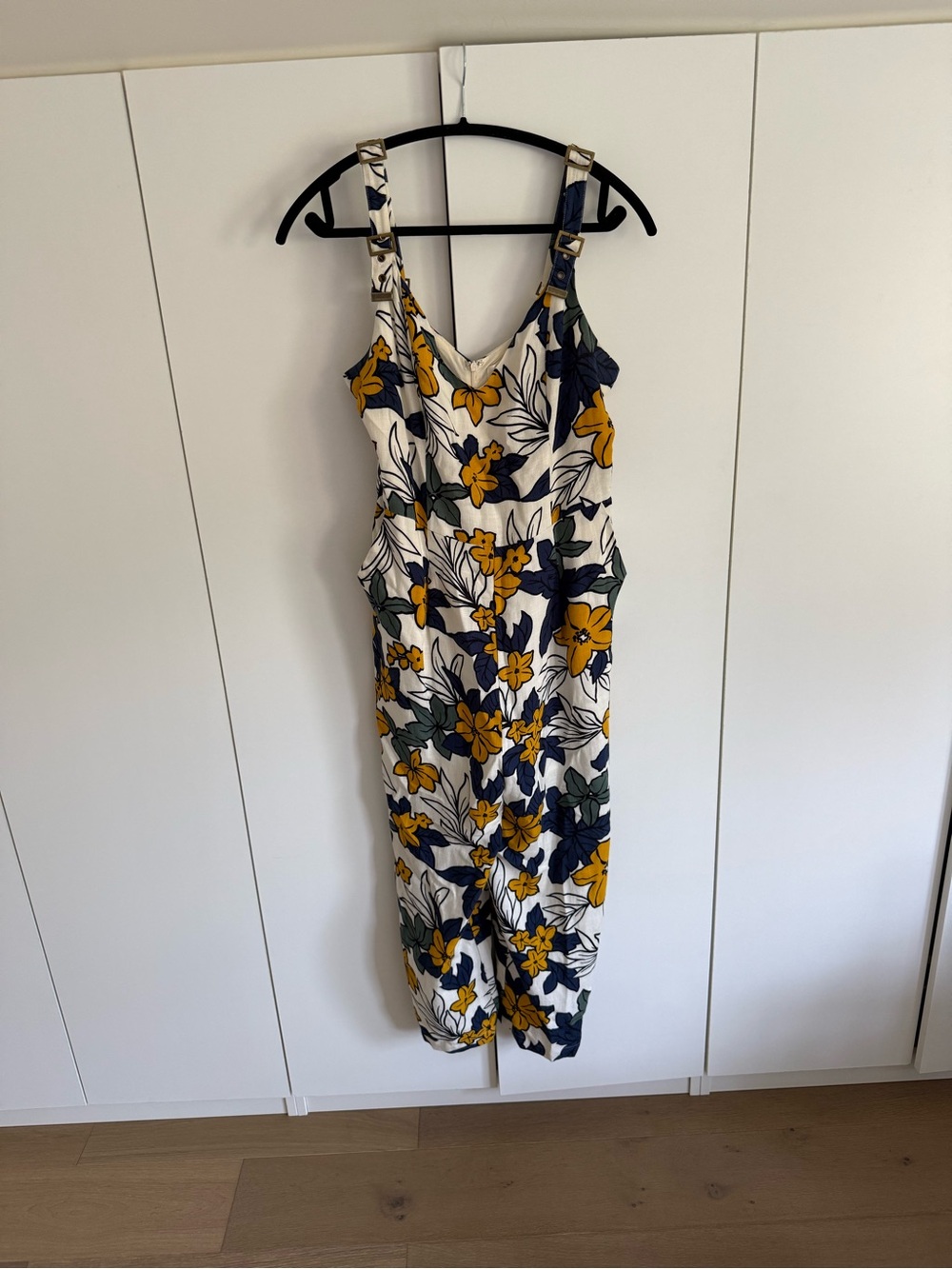 Floral V-Neck Romper with Adjustable Straps - Yellow & Navy Floral